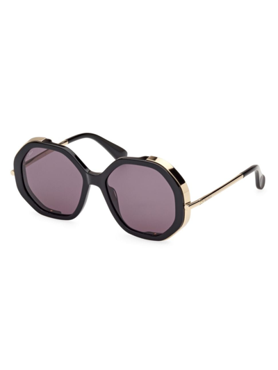 Shop Max Mara Women's D107 55mm Geometric Sunglasses In Shiny Black Purple