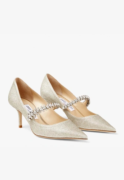 Jimmy Choo Bing White Pumps With Crystal Embellishments And High Cone Heel In Patent Leather Blend Woman In White