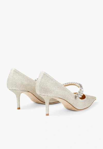 Jimmy Choo Bing White Pumps With Crystal Embellishments And High Cone Heel In Patent Leather Blend Woman In White