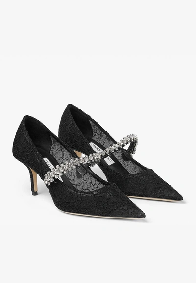 Shop Jimmy Choo Bing 65 Crystal-embellished Lace Pumps In Black