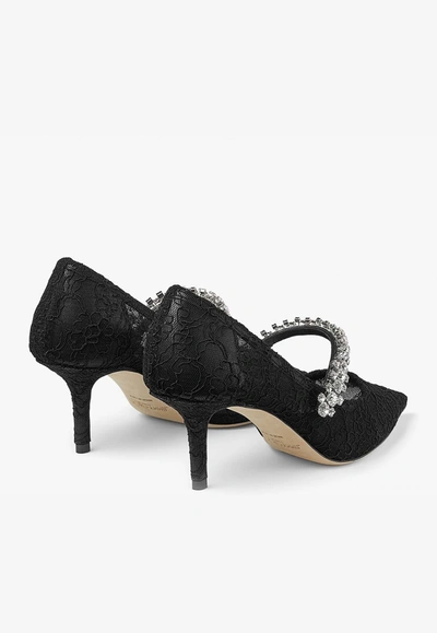 Shop Jimmy Choo Bing 65 Crystal-embellished Lace Pumps In Black