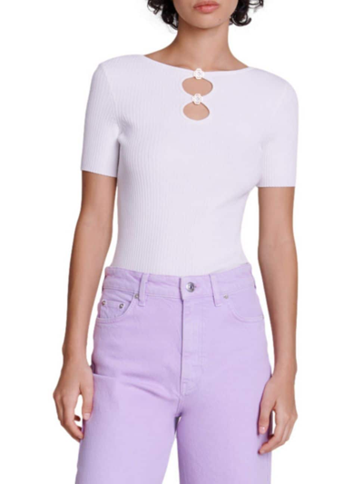 Shop Maje Women's Cutaway Knit Top With Jewellery In White