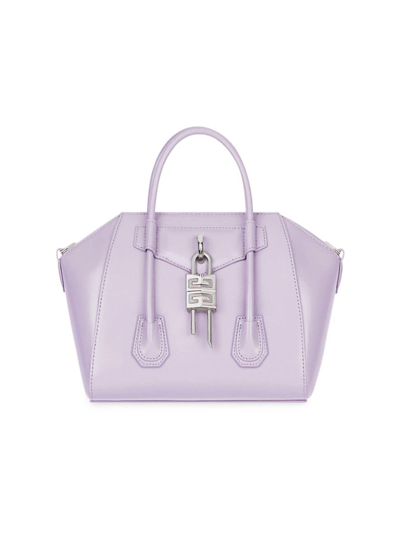 Shop Givenchy Women's Mini Antigona Lock Leather Satchel In Purple