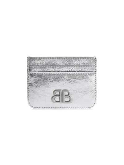 Shop Balenciaga Women's Monaco Metallized Card Holder In Silver