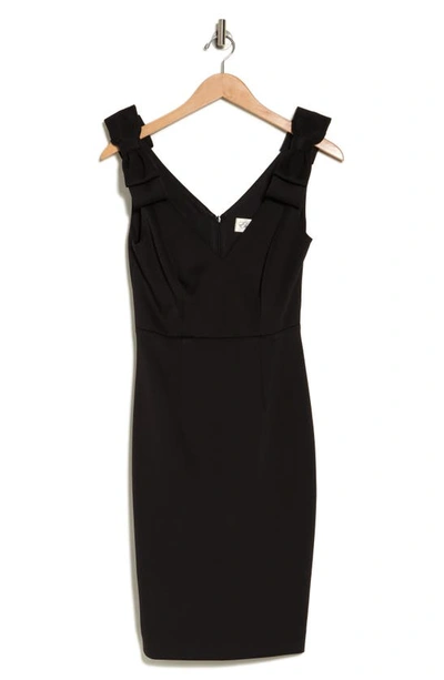 Shop Eliza J Bow Shoulder Crepe Sheath Dress In Black