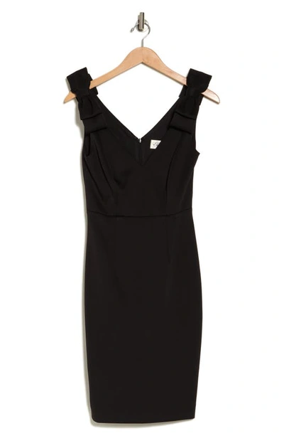 Eliza J Bow Shoulder Crepe Sheath Dress In Black