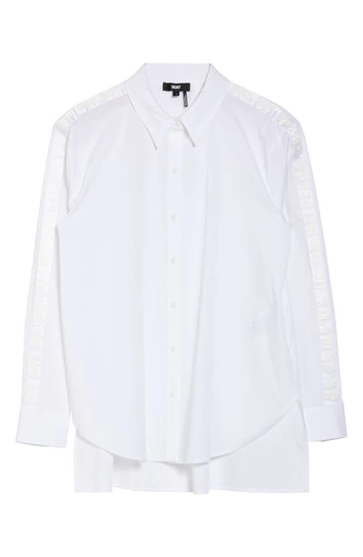 Shop Dkny Sportswear Logo Trim High-low Button-up Shirt In White