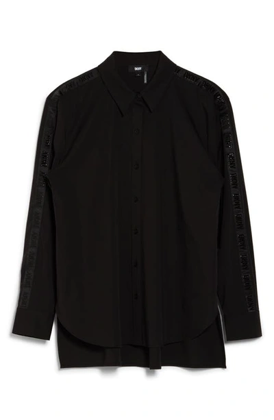 Shop Dkny Sportswear Logo Trim High-low Button-up Shirt In Black