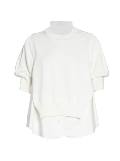Shop Sacai Women's Gathered Sleeve T-shirt In Off White