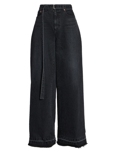 Shop Sacai Women's Relaxed Straight-leg Jeans In Black