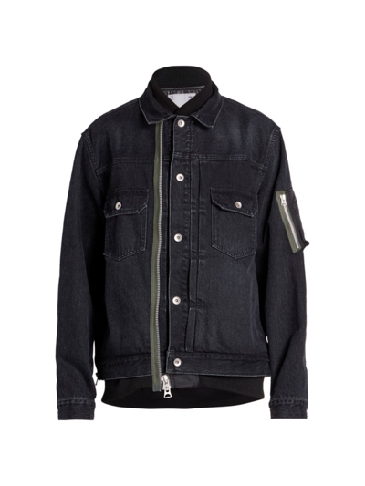 Shop Sacai Men's Denim & Nylon Layered Jacket In Black