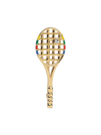 Shop Casablanca Men's 18k Gold-plated Tennis Racket Brooch In Gold Multi