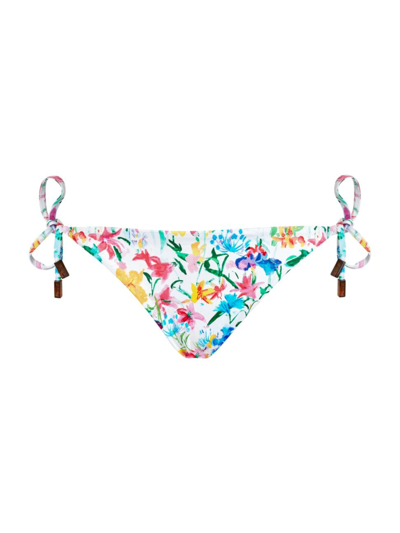 Shop Vilebrequin Women's Happy Flow Floral Side-tie Bikini Bottom In Blanc