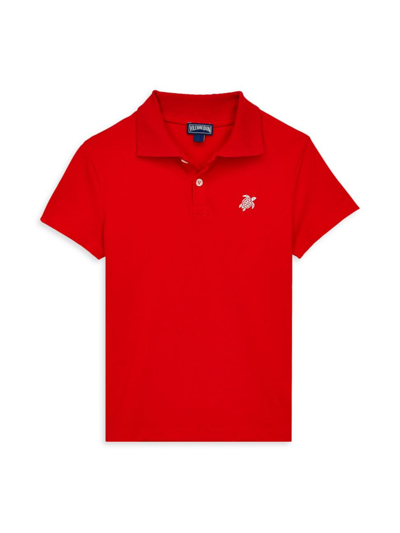 Shop Vilebrequin Little Boy's & Boy's Turtle-embroidered Polo Shirt In Red