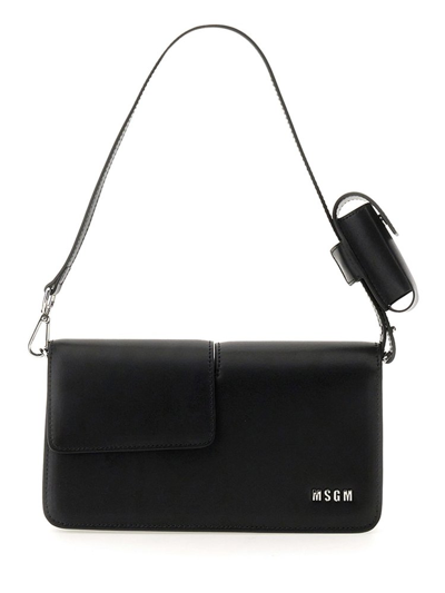Shop Msgm Logo Plaque Double Flap Shoulder Bag In Black