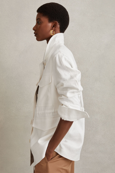 Shop Reiss Jade - White Linen Blend Drawstring Overshirt, Us 4