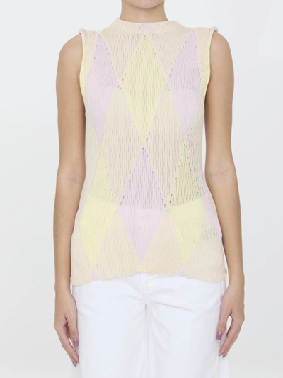 Burberry Crew-neck Argyle Intarsia-knit Top In Beige