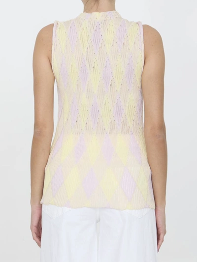 Burberry Crew-neck Argyle Intarsia-knit Top In Beige