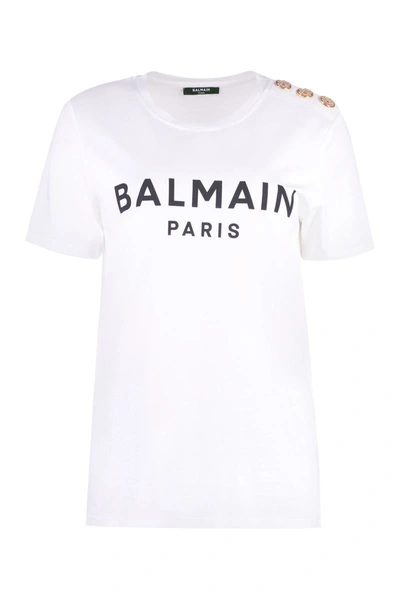 Shop Balmain Cotton Crew-neck T-shirt In White