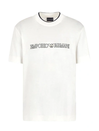 Shop Ea7 Emporio Armani T-shirts And Polos In Logo Vanilla