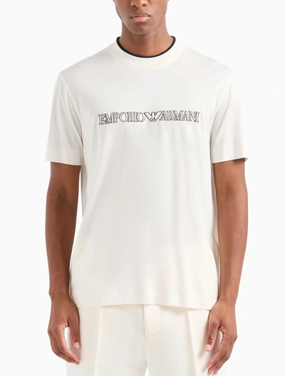 Shop Ea7 Emporio Armani T-shirts And Polos In Logo Vanilla