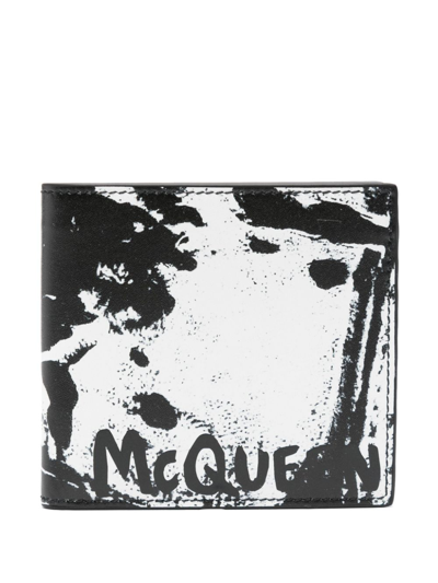 Shop Alexander Mcqueen Neutral Graffiti-print Leather Wallet In Black