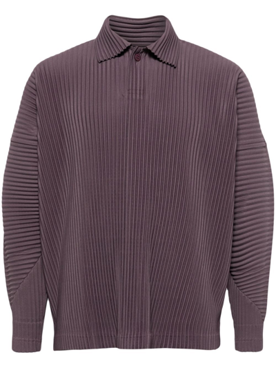 Shop Issey Miyake Brown Mc January Long-sleeve Plissé Polo Shirt - Men's - Polyester In Purple
