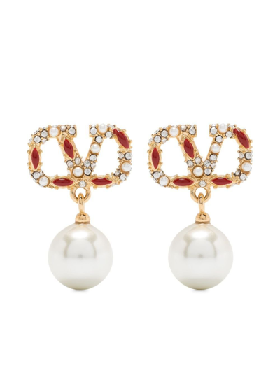 Shop Valentino Gold-tone Vlogo Signature Pearl Drop Earrings