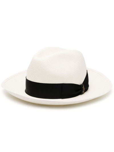 Shop Borsalino Amedeo Straw Panama Hat In White