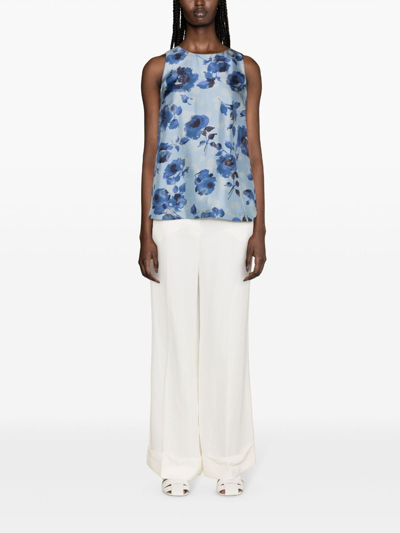 Shop Alberto Biani Silk Sleeveless Top In Blue