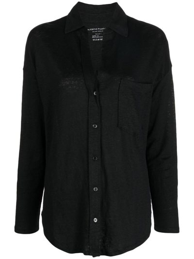 Shop Majestic 3/4 Sleeve Linen Shirt In Black