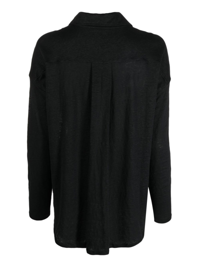 Shop Majestic 3/4 Sleeve Linen Shirt In Black
