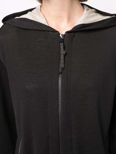 Shop Brunello Cucinelli Cotton And Silk Blend Zip-up Hoodie In Black