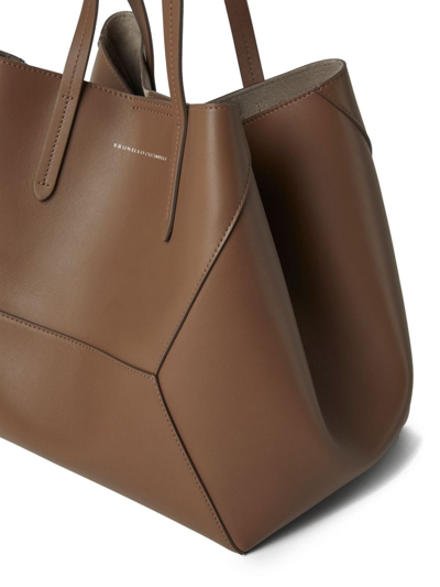 Shop Brunello Cucinelli Leather Shopping Bag In Brown