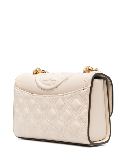 Shop Tory Burch Fleming Small Leather Shoulder Bag In Beige