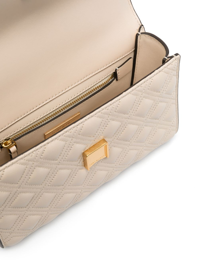 Shop Tory Burch Fleming Small Leather Shoulder Bag In Beige