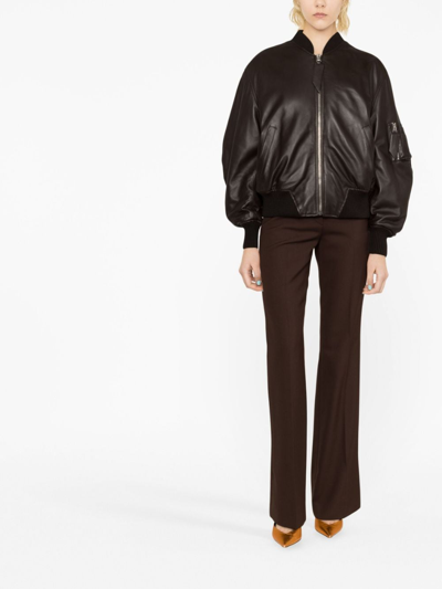 Shop Attico Anja Leather Bomber Jacket In Brown