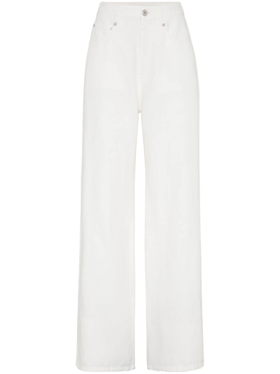Shop Brunello Cucinelli Wide Leg Denim Jeans In White