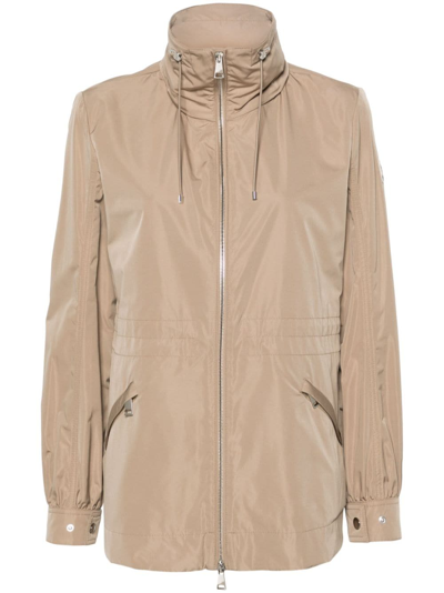 Shop Moncler Enet Nylon Parka Coat In Beige