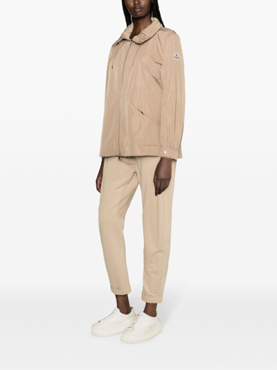 Moncler Enet Technical Twill Parka In Beige