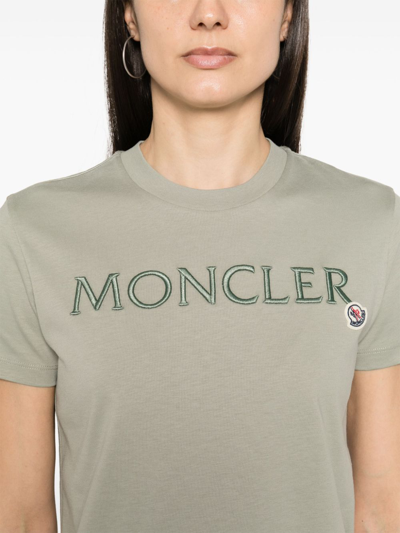 Shop Moncler Logo Cotton T-shirt In Green