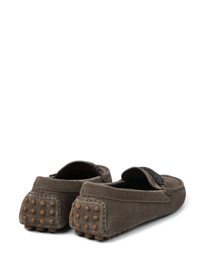 Shop Brunello Cucinelli Suede Loafers In Grey
