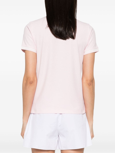Shop Moncler Logo Cotton Polo Shirt In Pink