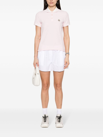 Shop Moncler Logo Cotton Polo Shirt In Pink
