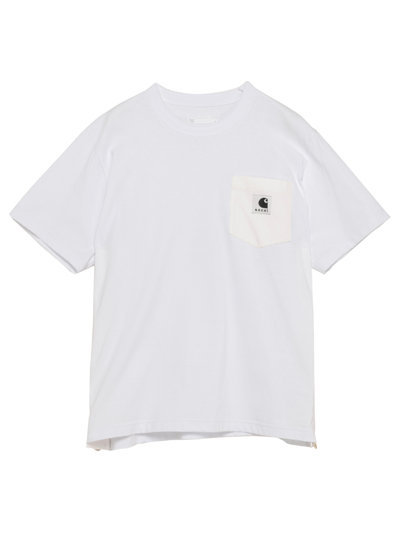 Shop Sacai X Carhartt Wip Logo Cotton T-shirt In White