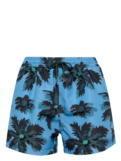 Shop Paul Smith Palm Burst Print Swim Shorts In Blue