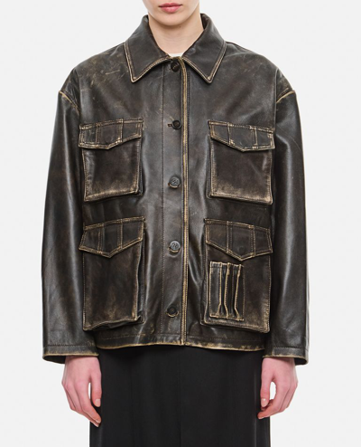 Shop Golden Goose Distressed Leather Jacket In Brown