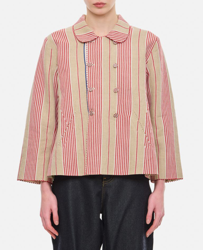Shop Péro Cotton And Linen Double Breasted Jacket In Multicolor