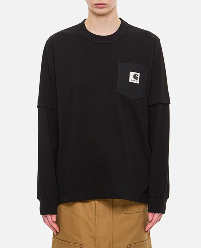 Shop Sacai X Carhartt Wip L/s Cotton T-shirt In Black