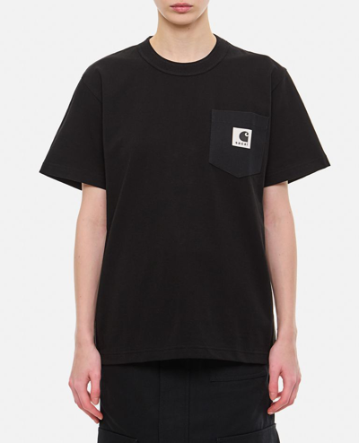 Shop Sacai X Carhartt Wip Cotton T-shirt In Black